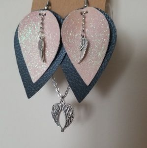 Faux leather earrings w/necklace